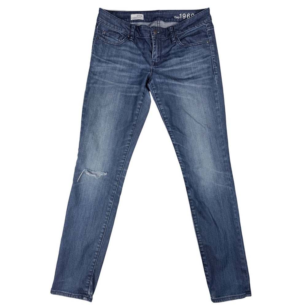 Gap‎ 1969 Always Skinny Jeans Womens 27/4r Medium Wash Distressed Denim Low Rise